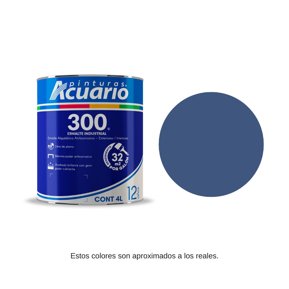 Pintura Esmalte 300 Color Azul Fuerte Acuario 4 Lt EA30340