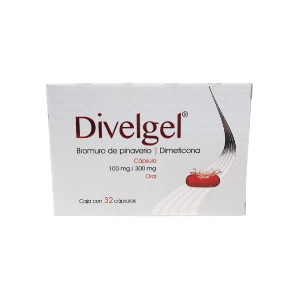 DIVELGEL (Bromuro de pinaverio / Dimeticona) 100 mg/300 mg caja con 16 Capsulas