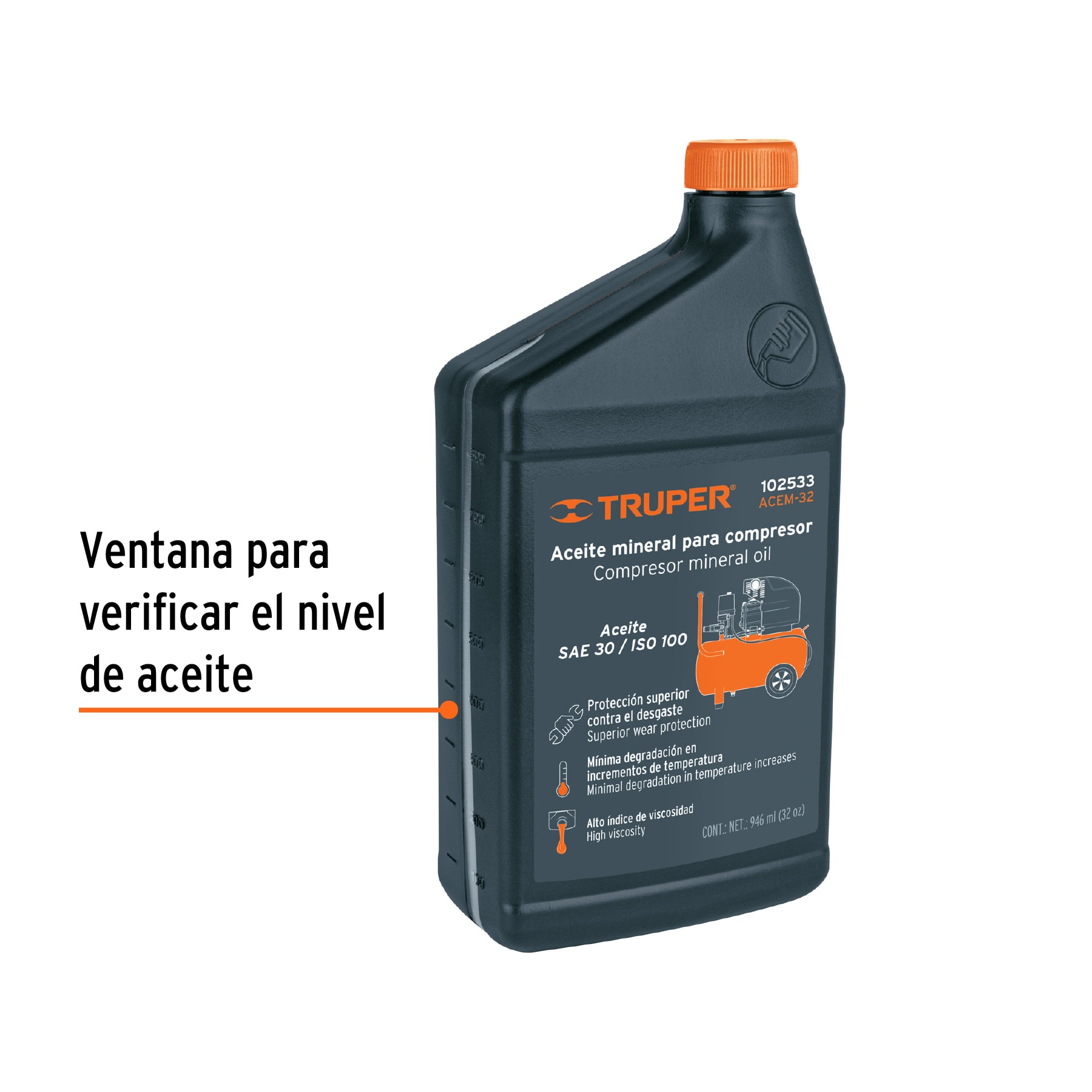 ACEITE MINERAL PARA COMPRESOR, 946ML (32OZ), TRUPER 102533