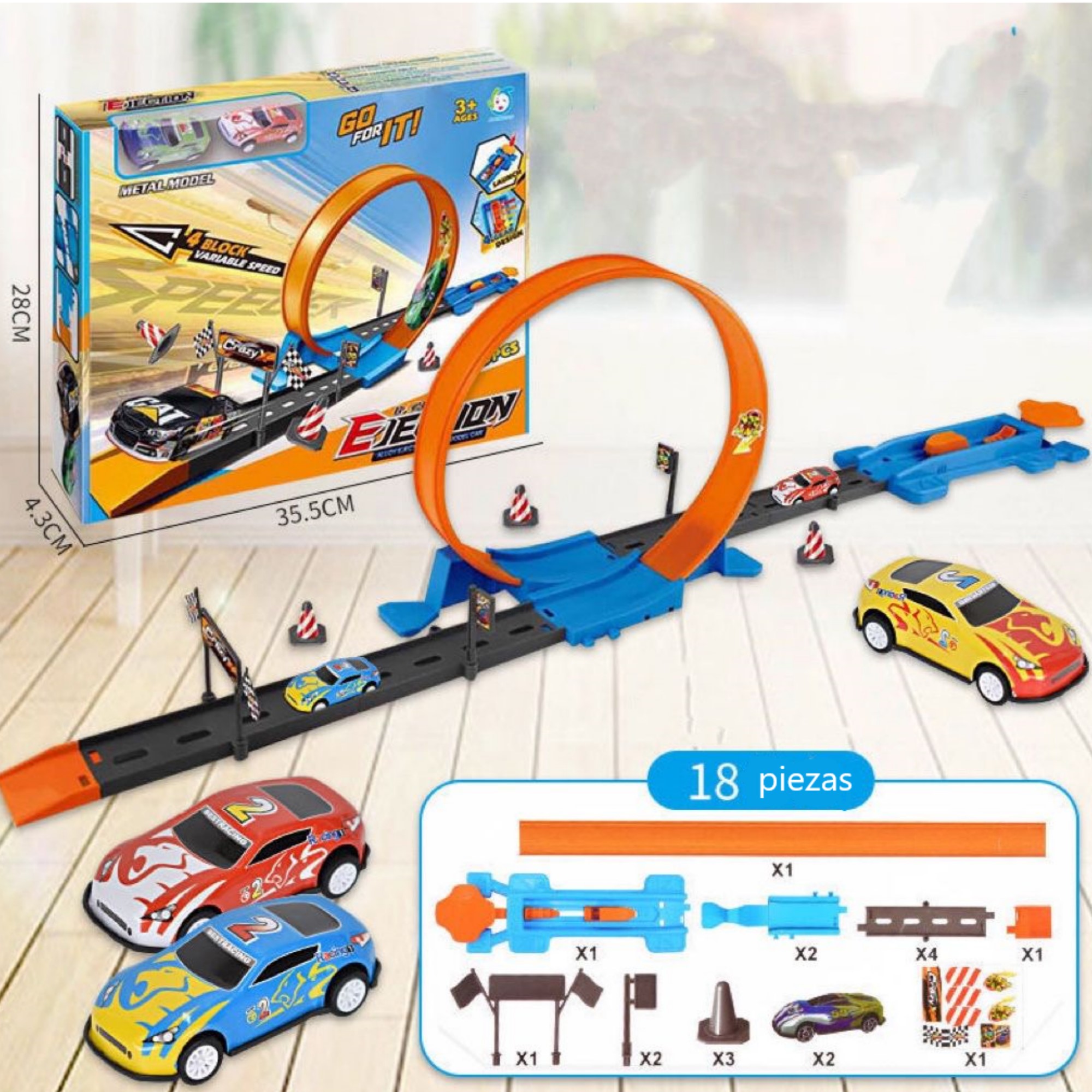 Pista Lanzador De Carros Super Buckle Loop Race Track 18 PIEZAS 