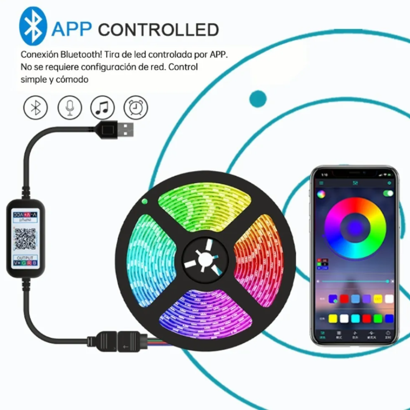 Tiras De Luces Led Rgb De 5 M Con Bluetooth/control Por App.