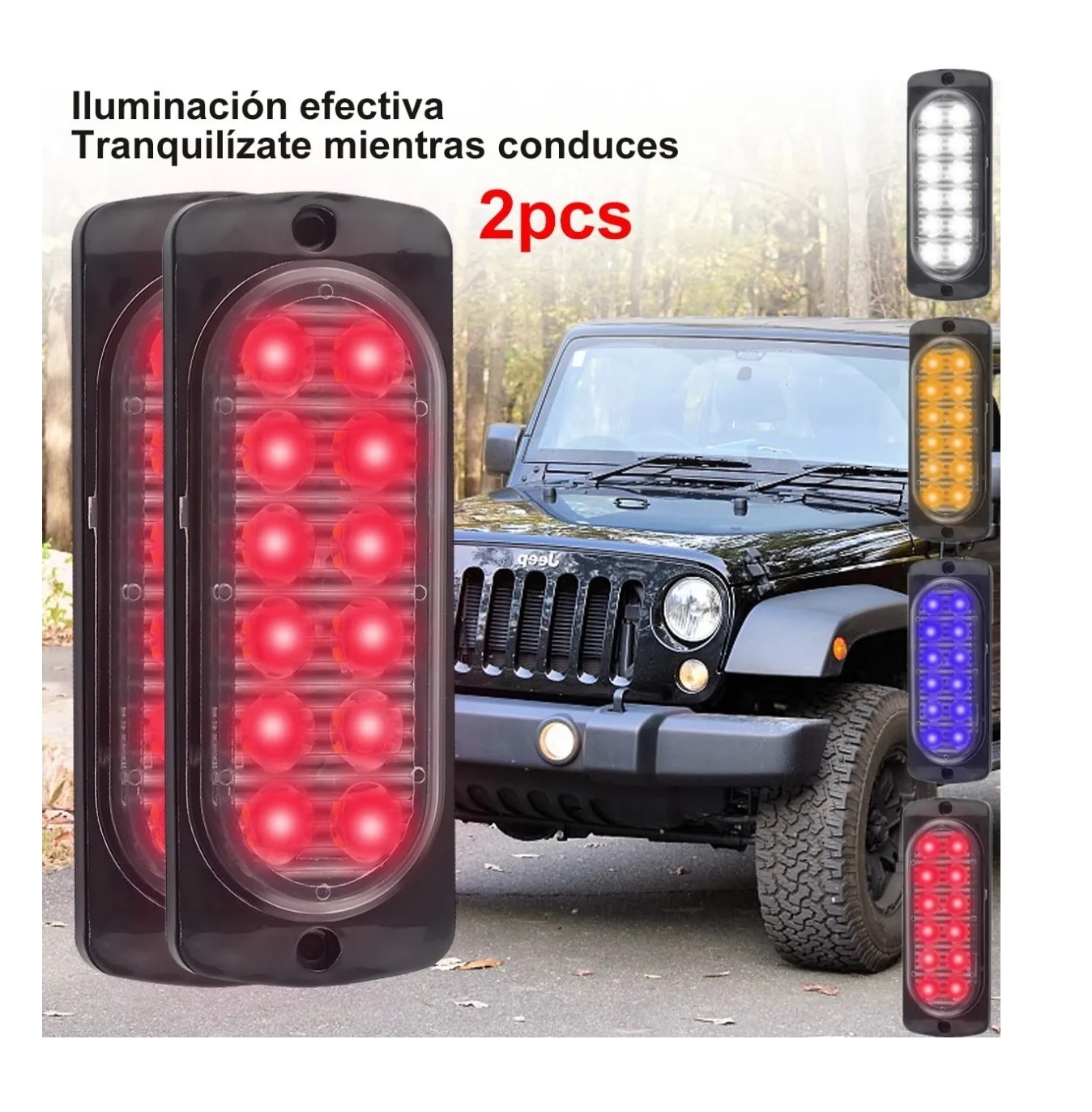 Duo Barra Rojo Led Lateral Faro Auto Moto 12 Funci