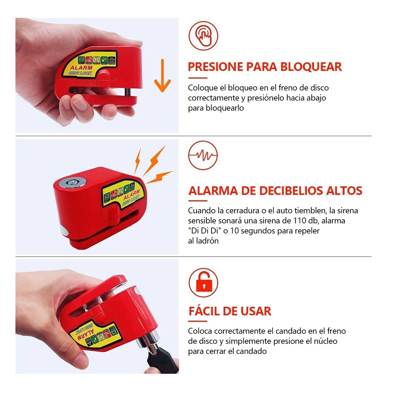 Candado Disco Alarma De Seguridad Moto Accesorios