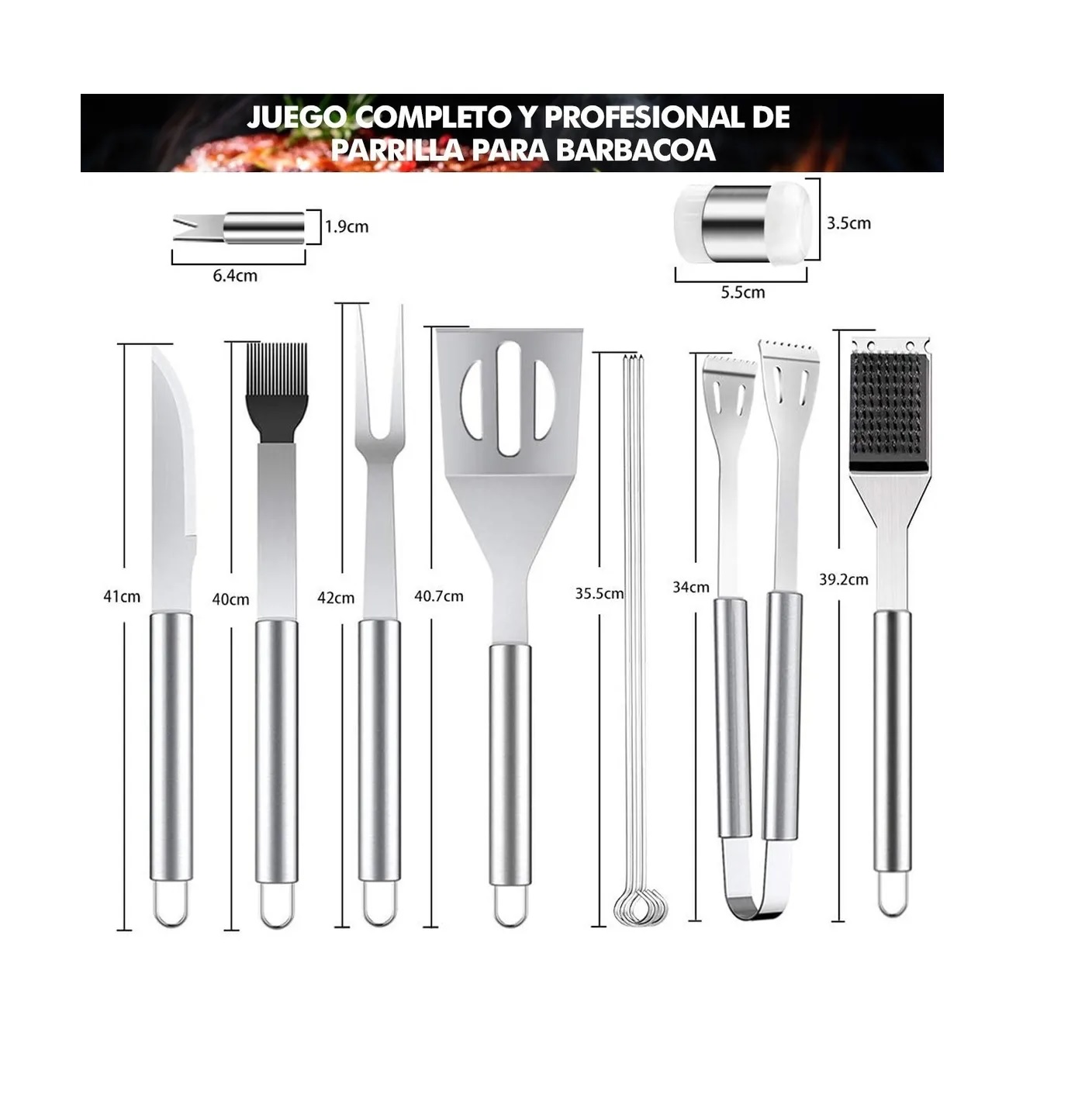 Juego De Utensilios De Acero Inox Para La Parrilla Estuche