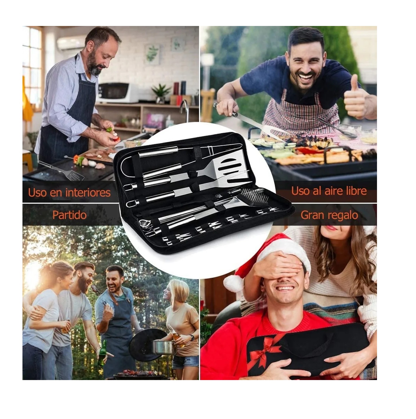 Juego De Utensilios De Acero Inox Para La Parrilla Estuche