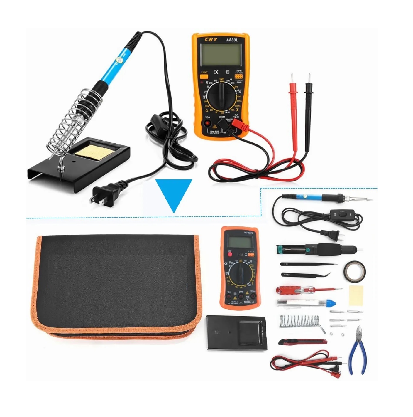 Kit Cautín Soldar Eléctricas 60w Multímetro 5puntas Fijación