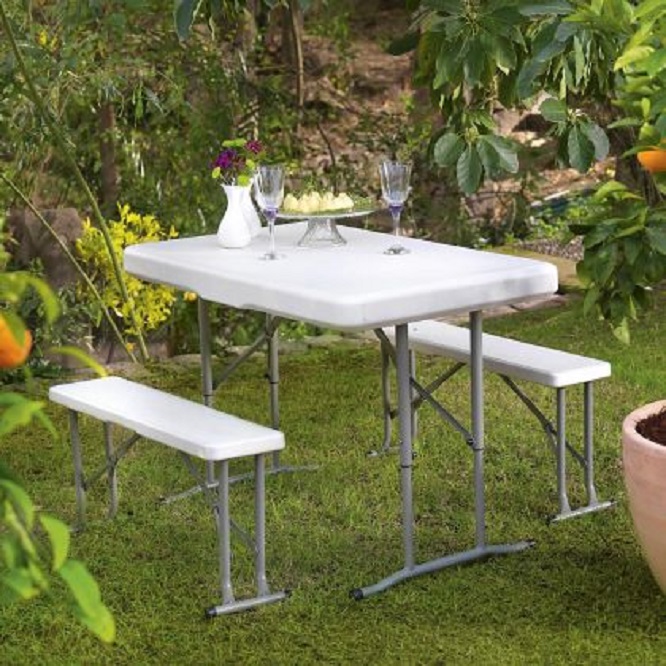 Mesa plegable con bancos plegables para exterior jardin