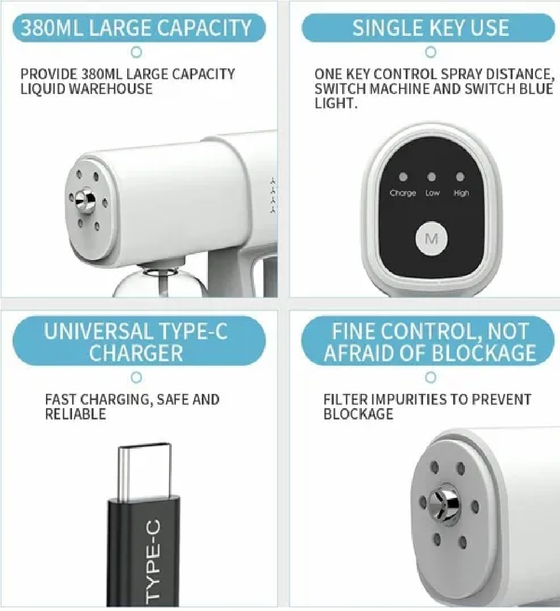 Desinfectante Pistola Sanitizante Nano Blu Spray Inalambrica