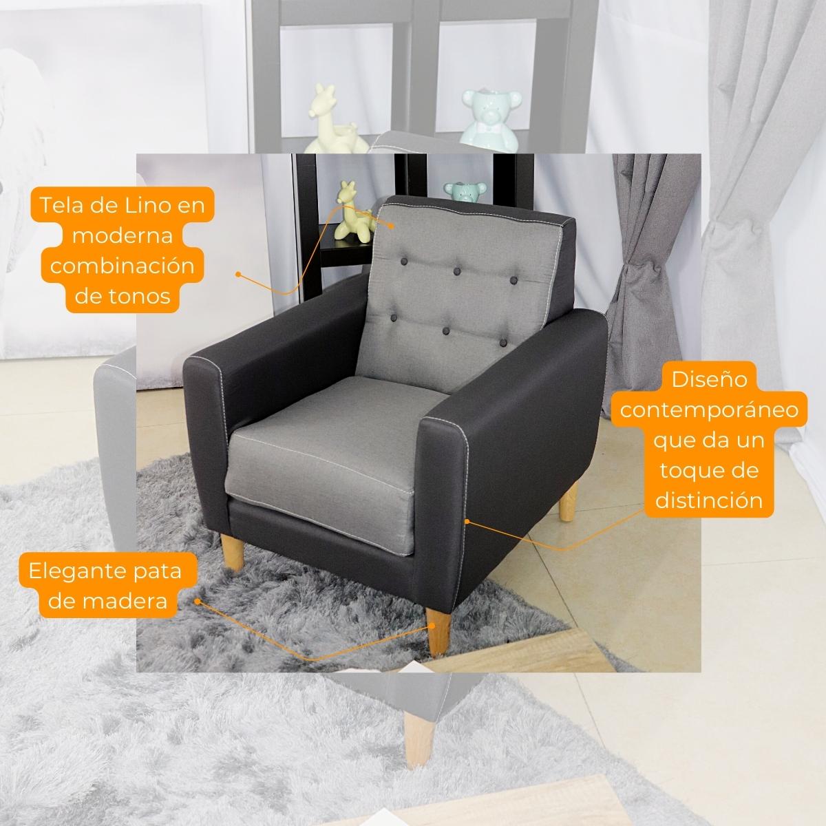 Sillón Moderno Individual Negro con Gris Capri