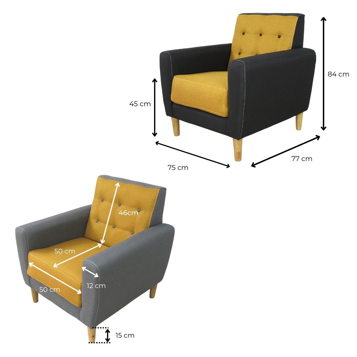 Sillón Accent, moderno sofá individual tapizado de tela de lino con  reposabrazos y pies de madera maciza, cómoda silla auxiliar de lectura para  sala