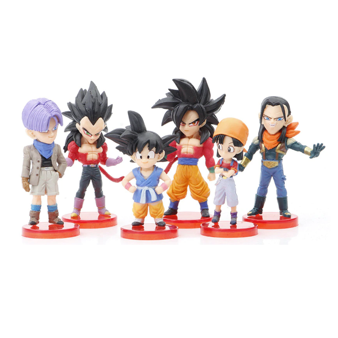 Kit 6 Juguetes Muñecos Dragon Ball GT Goku, Vegeta, Pan, Trunks y No.17