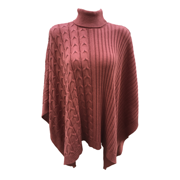 Capa Corta Cuello Alto Poncho para Dama Tela Tejida Color Coral
