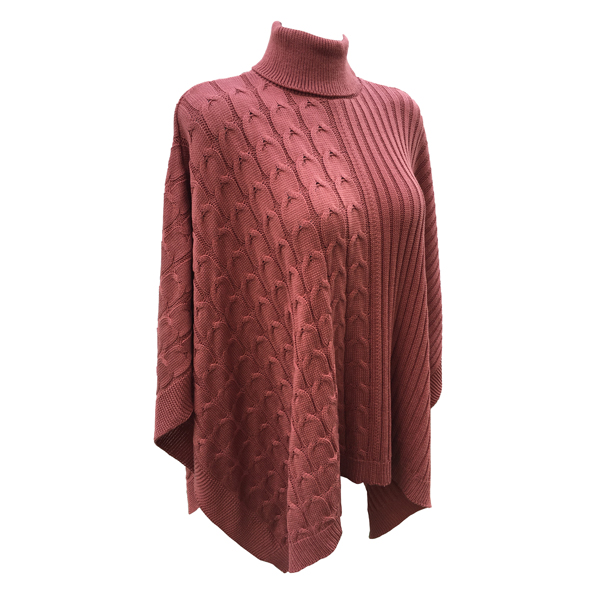 Capa Corta Cuello Alto Poncho para Dama Tela Tejida Color Coral