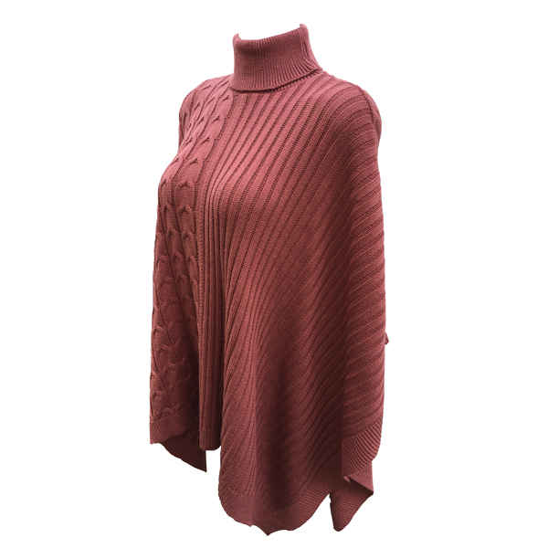 Capa Corta Cuello Alto Poncho para Dama Tela Tejida Color Coral