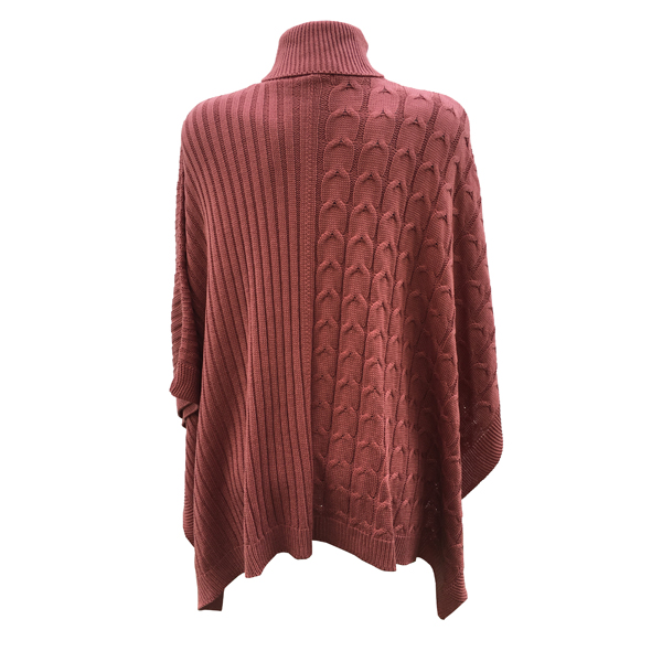 Capa Corta Cuello Alto Poncho para Dama Tela Tejida Color Coral