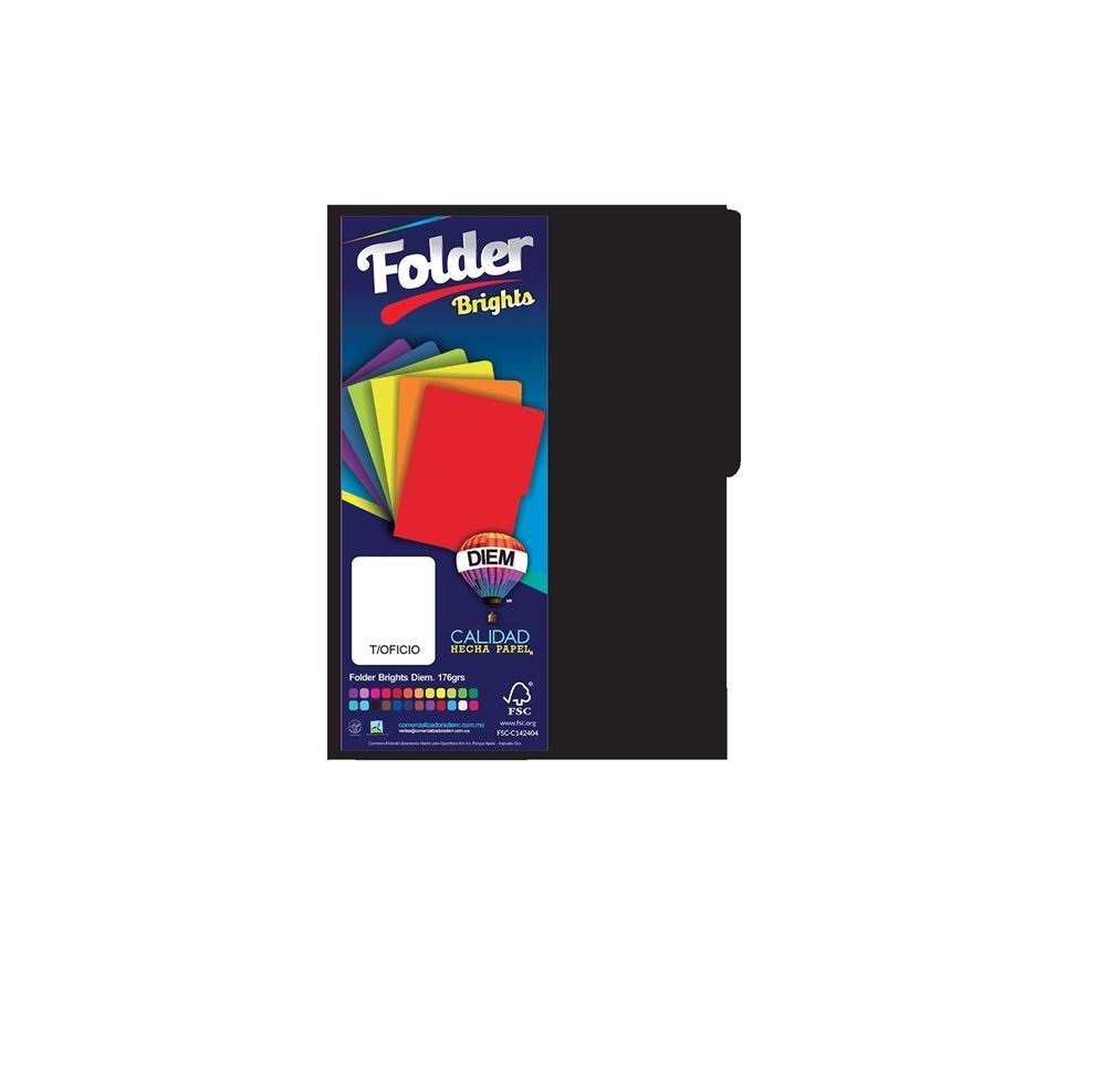 Folders Bright Negro Tamaño Oficio 25pzs 176gr
