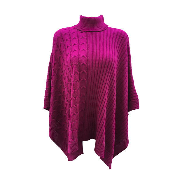 Capa Corta Cuello Alto Poncho para Dama Tela Tejida Color Fiusha
