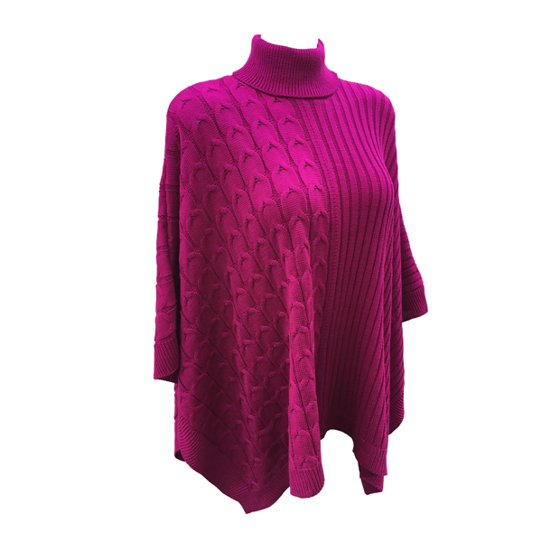 Capa Corta Cuello Alto Poncho para Dama Tela Tejida Color Fiusha