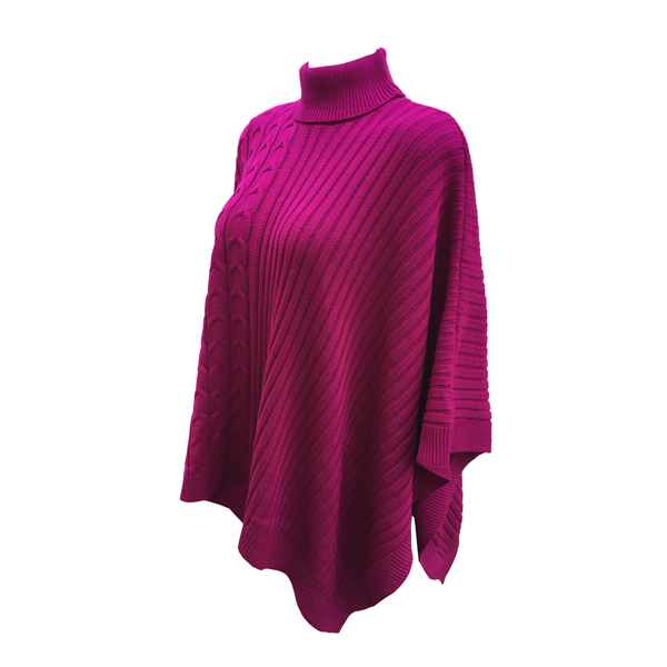 Capa Corta Cuello Alto Poncho para Dama Tela Tejida Color Fiusha