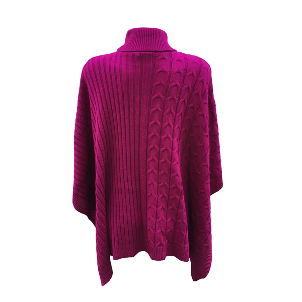 Capa Corta Cuello Alto Poncho para Dama Tela Tejida Color Fiusha