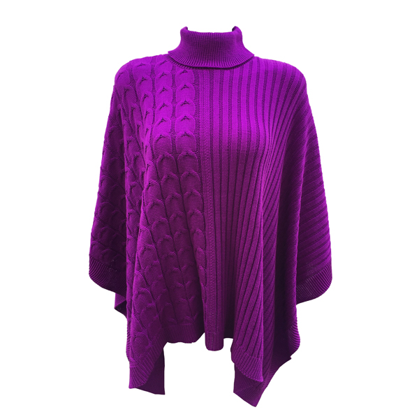 Capa Corta Cuello Alto Poncho para Dama Tela Tejida Color Magenta