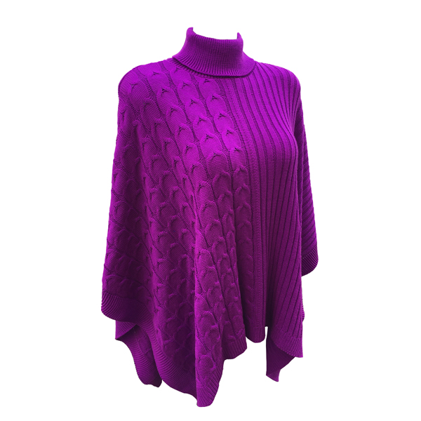 Capa Corta Cuello Alto Poncho para Dama Tela Tejida Color Magenta