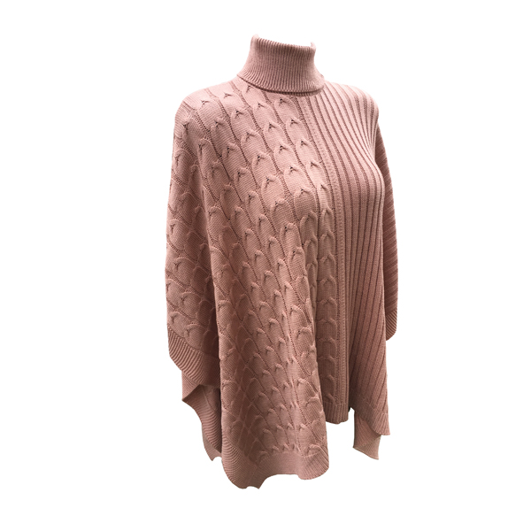 Capa Corta Cuello Alto Poncho para Dama Tela Tejida Color Rosa Pálido