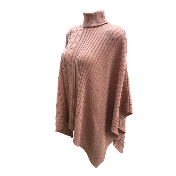 Capa Corta Cuello Alto Poncho para Dama Tela Tejida Color Rosa Pálido