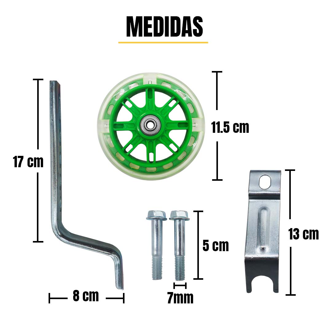 Llantitas Llantas Entrenadoras Bicicleta Con Luz Bici Rodado 12-20 Verdes