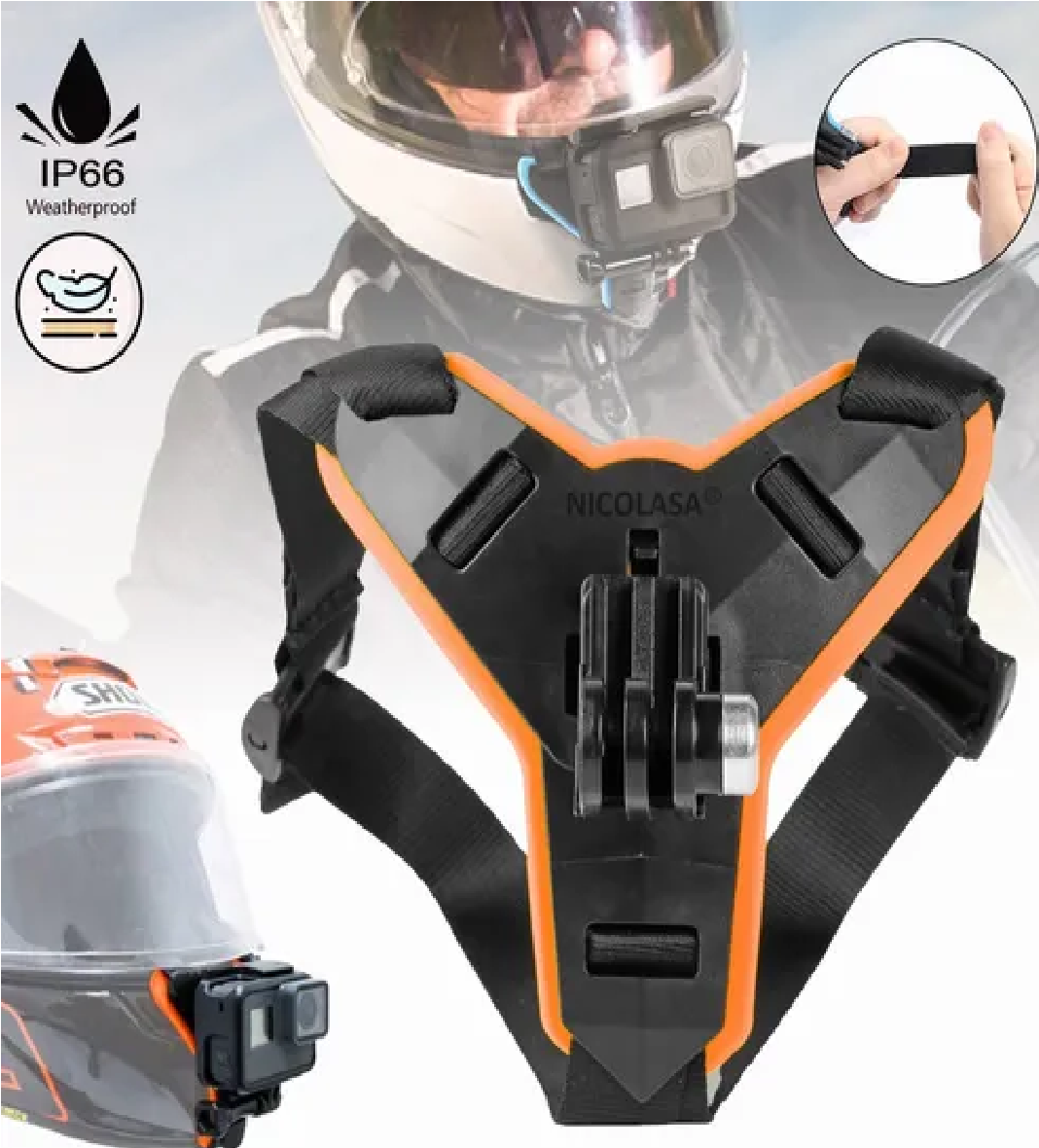 Montura De Casco Gopro Hero 9 /8/7/6/5/4/3 Para Moto Naranja
