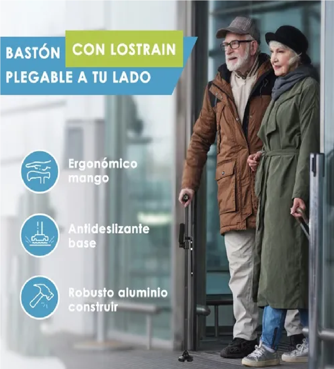 Bastón Plegable Ajustable Con Luces Led Muleta Para Ancianos