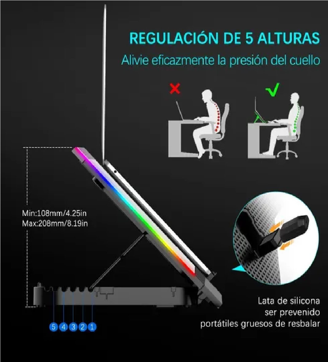 Enfriador Para Laptop De Juegos, Base De Refrigeración Rgb