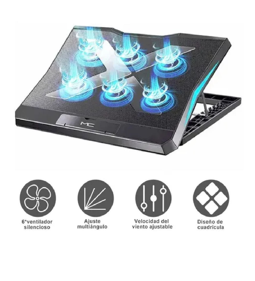 Base Enfriador Laptop Con 6 Ventiladores Externo 2 Usb