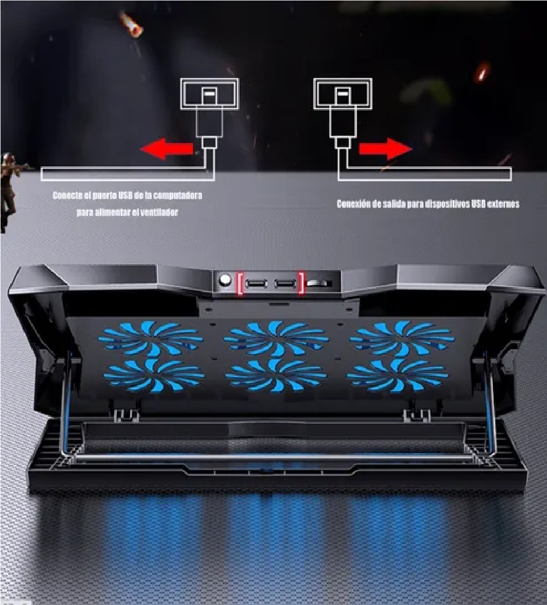 Base Enfriador Laptop Con 6 Ventiladores Externo 2 Usb
