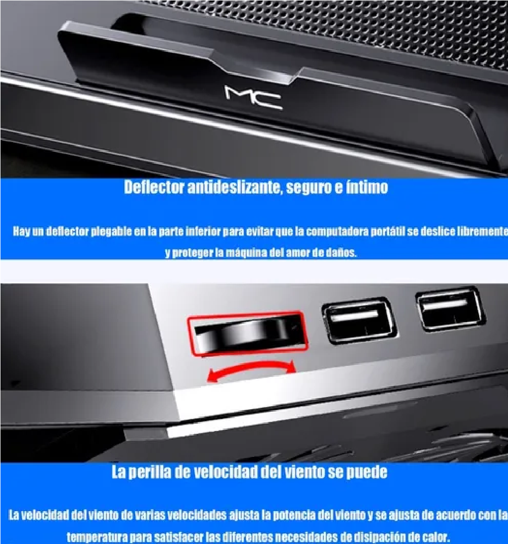 Base Enfriador Laptop Con 6 Ventiladores Externo 2 Usb