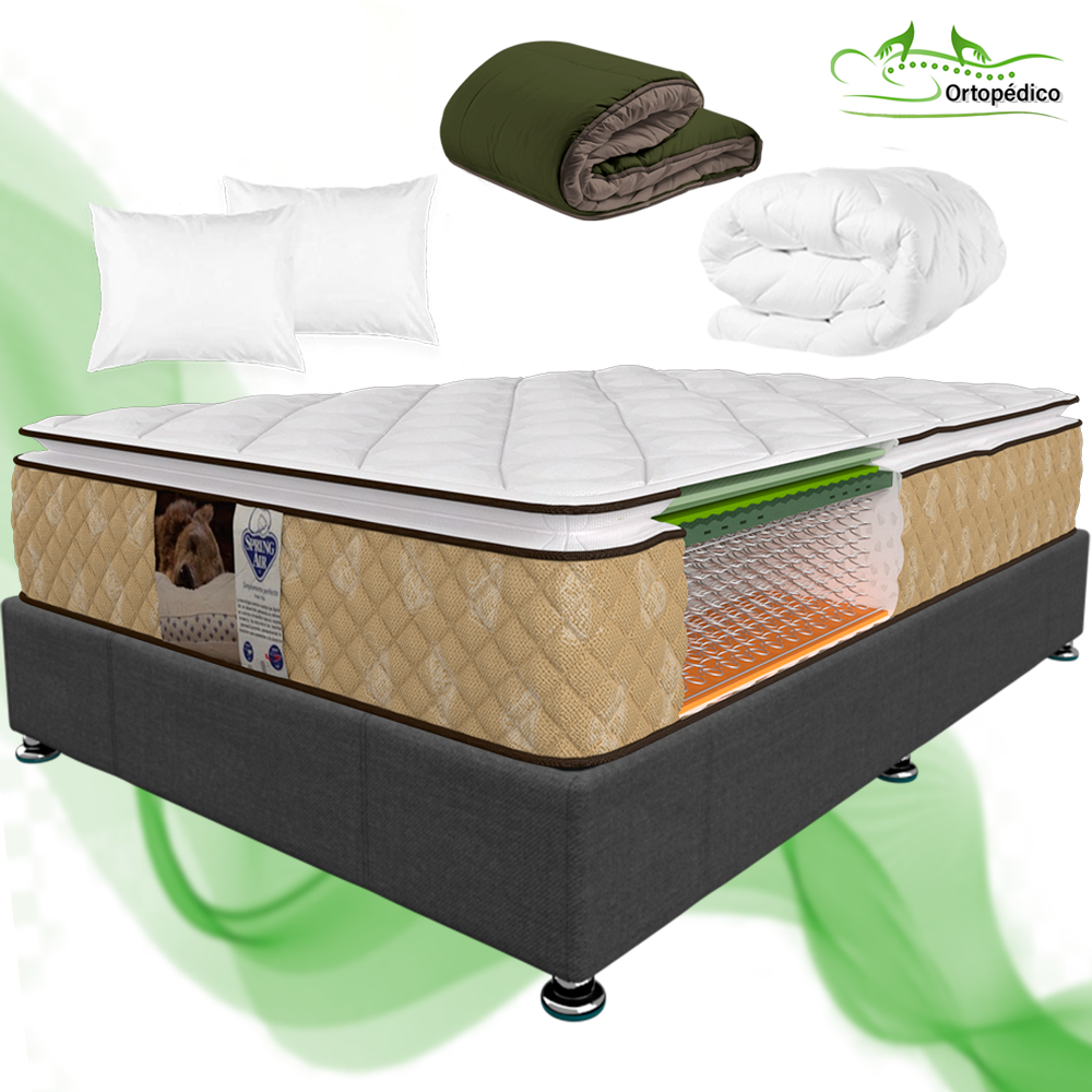 Colchón Spring Air Matrimonial Allegro Valencia Ortopédico ¨SUPER OFERTA¨ + Box Matrimonial + Protector Matrimonial + Sabanas Matrimonial+ 2 ALMOHADAS DE REGALO 