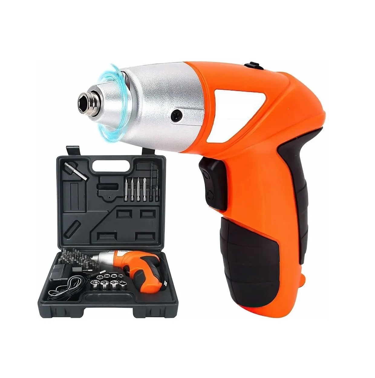 Juego De Destornillador Eléctrico Inalámbrico Naranja Estuche