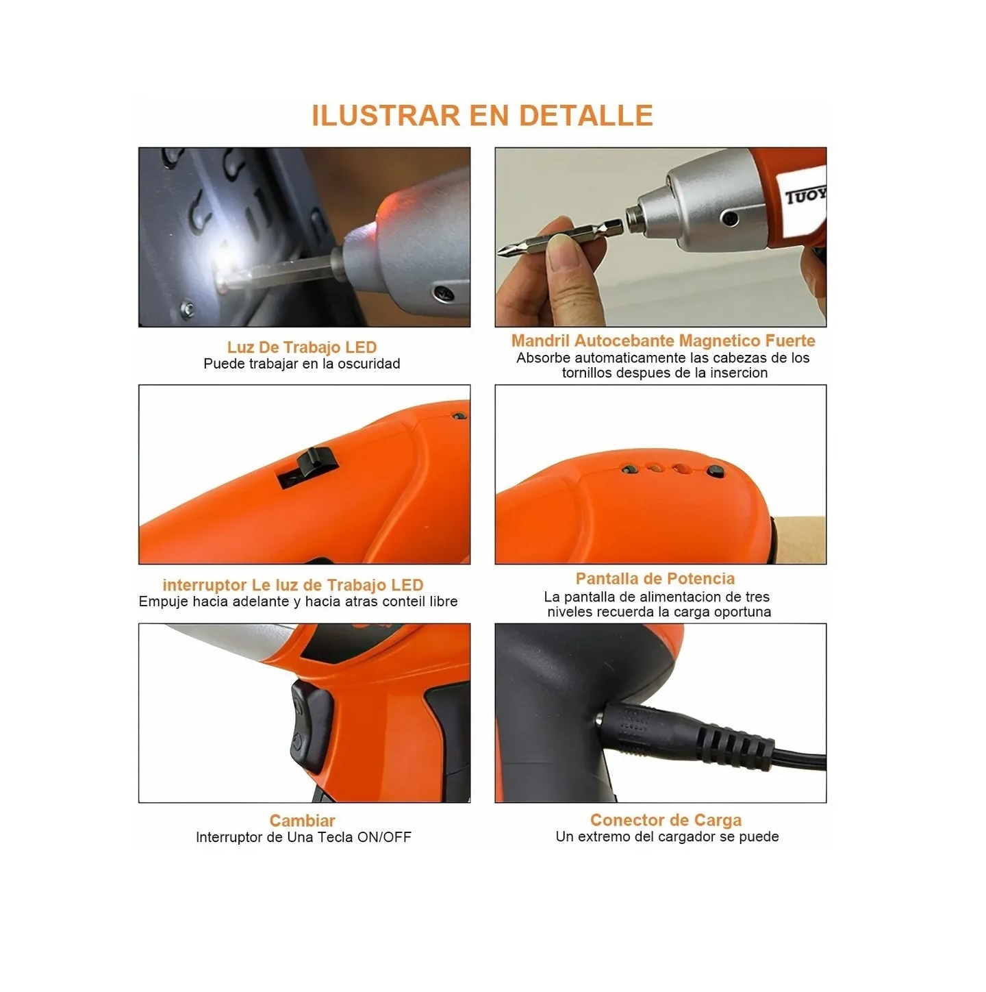 Juego De Destornillador Eléctrico Inalámbrico Naranja Estuche