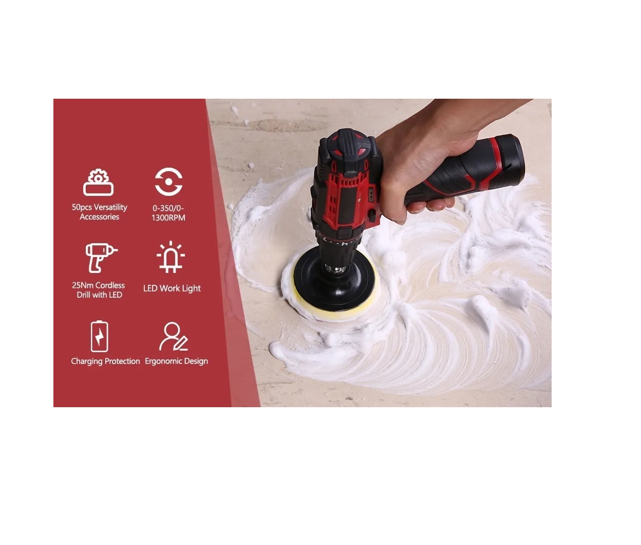 Juego De Taladro Inalámbrico 12v Con Batería Y Cargador Rojo 