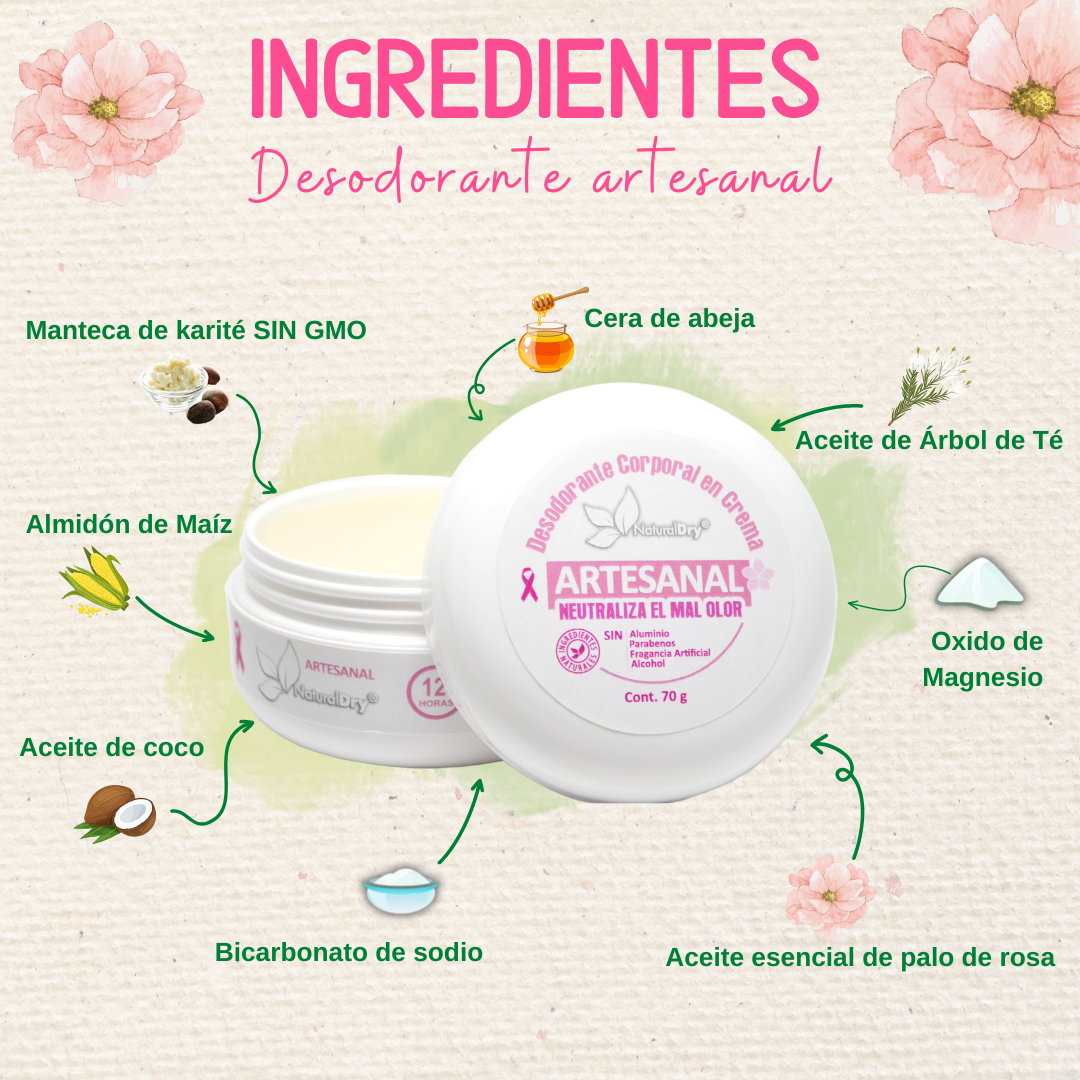 NaturalDry - 3 Desodorantes corporal en crema con 3 aplicadores de madera: 1 para mujer, 1 Unisex , 1 Artesanal - Sin aluminio - Neutraliza el mal olor