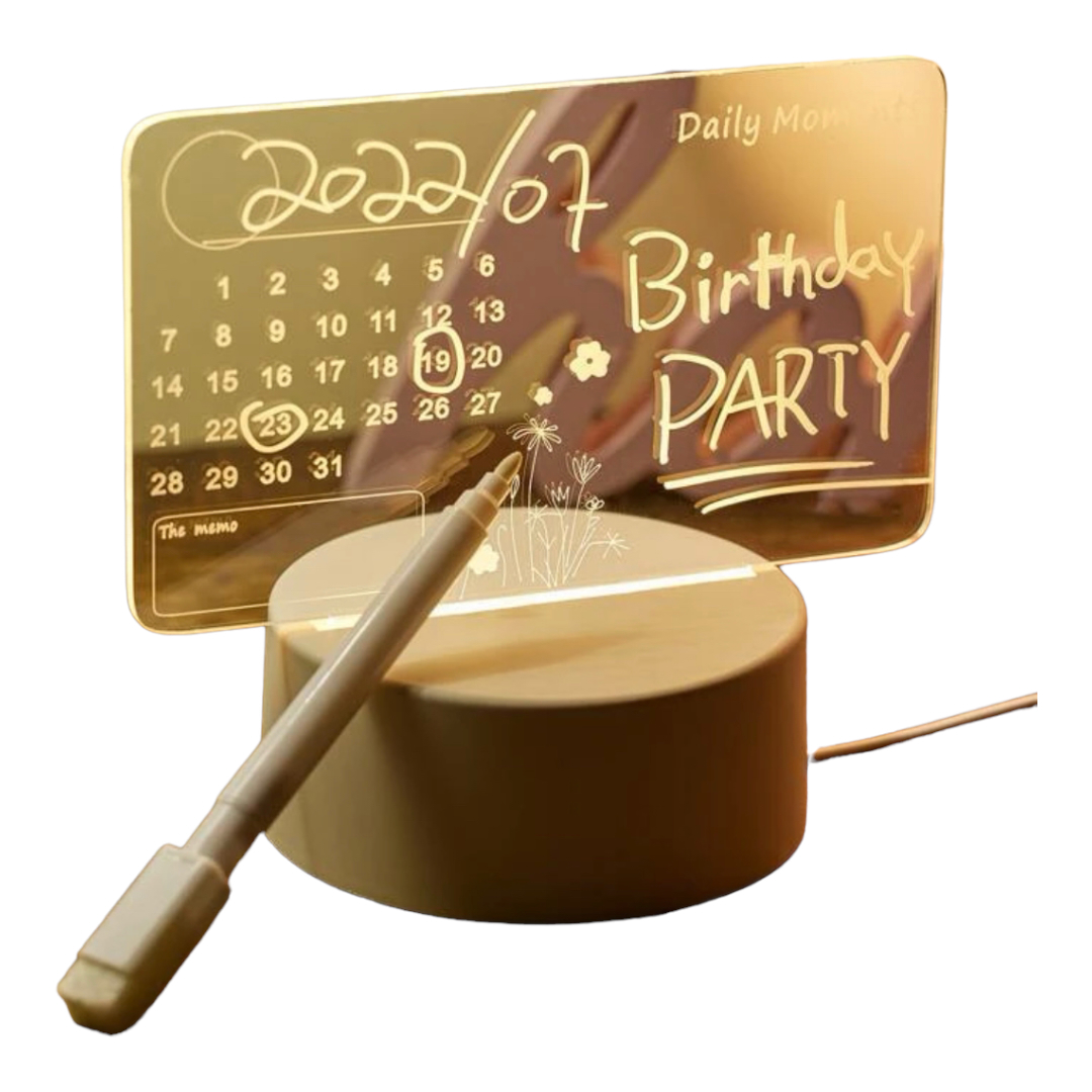 Tablero de notas acrilico luminoso transparente Led incluye boligrafo, mensaje Borrable