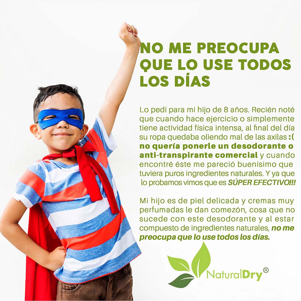 NaturalDry - 3 Desodorantes corporal en crema para niño con 3 aplicadores de madera - Sin aluminio - Neutraliza el mal olor