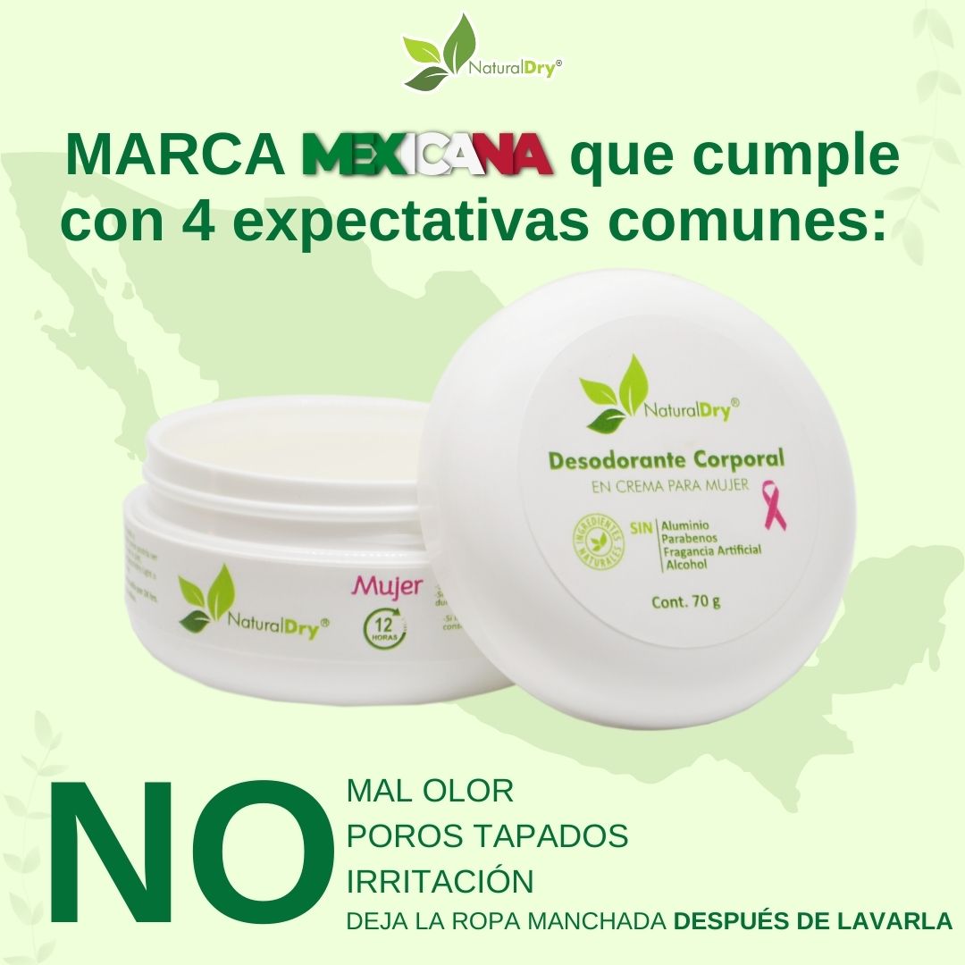 NaturalDry - 3 Desodorantes corporal en crema para mujer con 3 aplicadores de madera - Sin aluminio - Neutraliza el mal olor