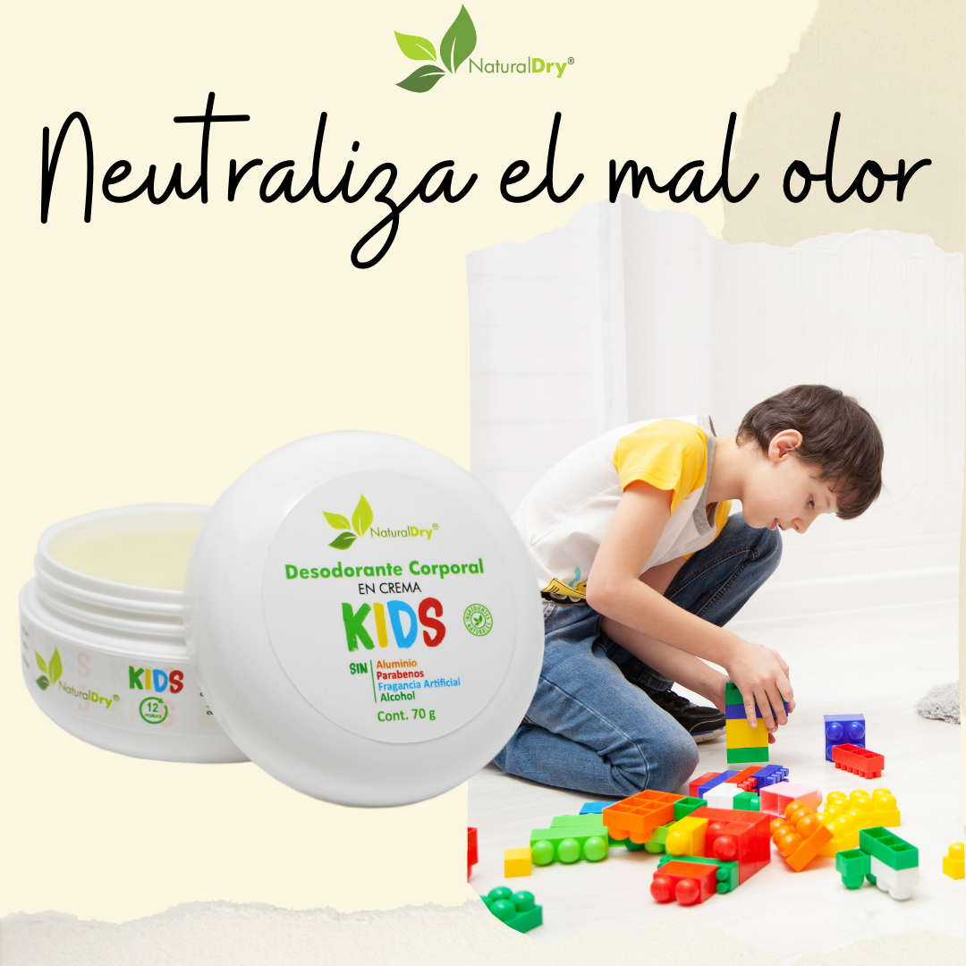 NaturalDry - 3  Desodorantes corporal en crema para niño - Sin aluminio - Neutraliza el mal olor