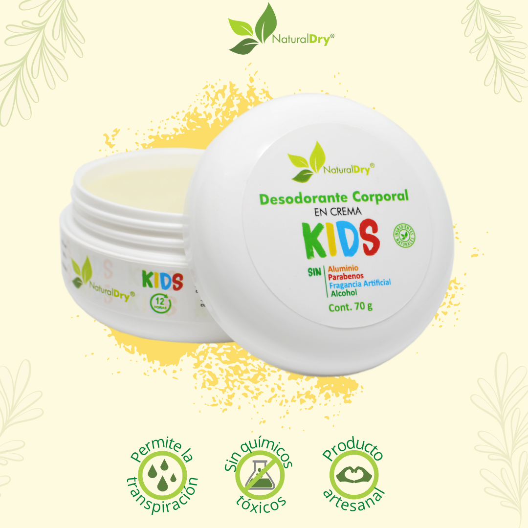 NaturalDry - 3  Desodorantes corporal en crema para niño - Sin aluminio - Neutraliza el mal olor