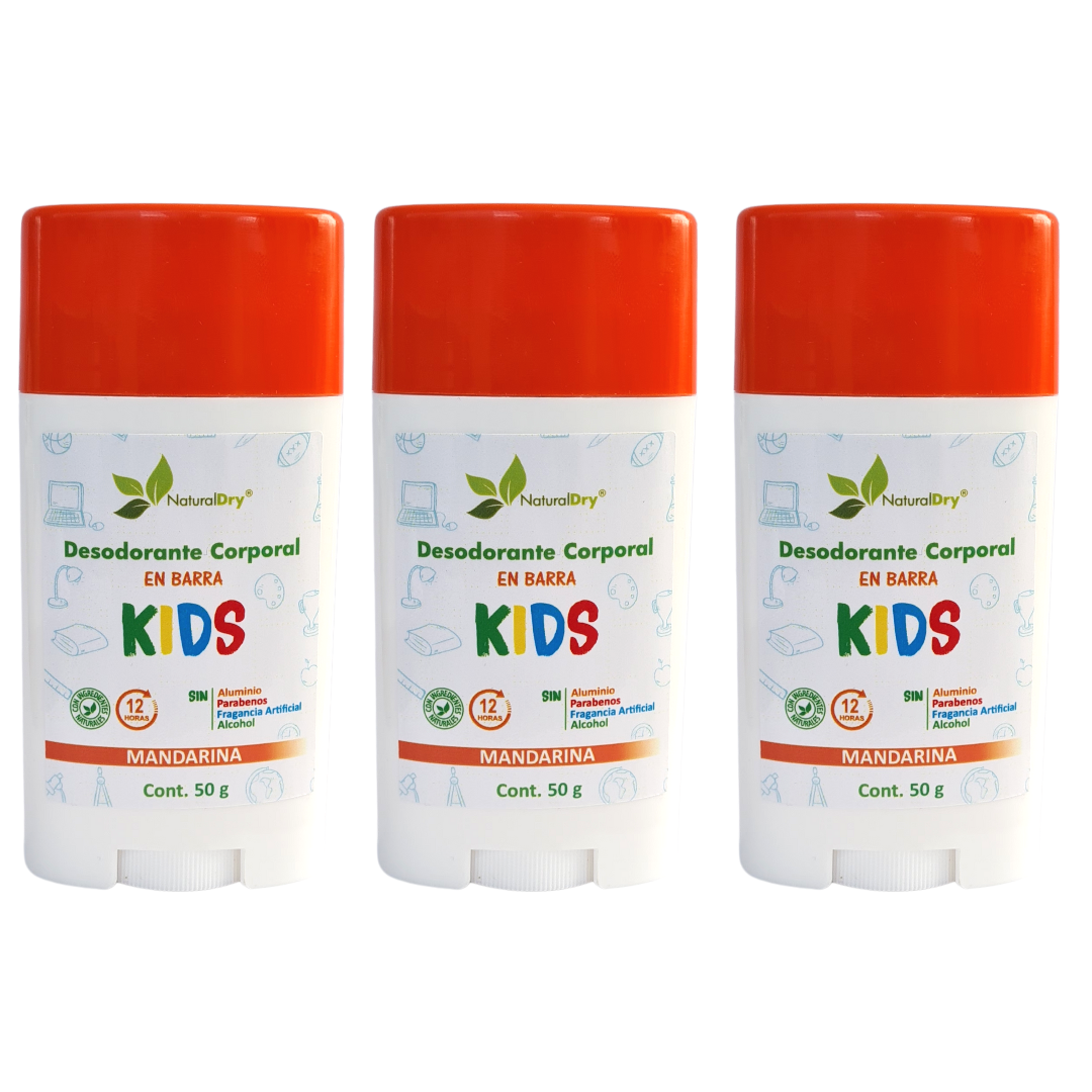NaturalDry - 3  Desodorantes corporal en barra kids - Sin aluminio - Neutraliza el mal olor