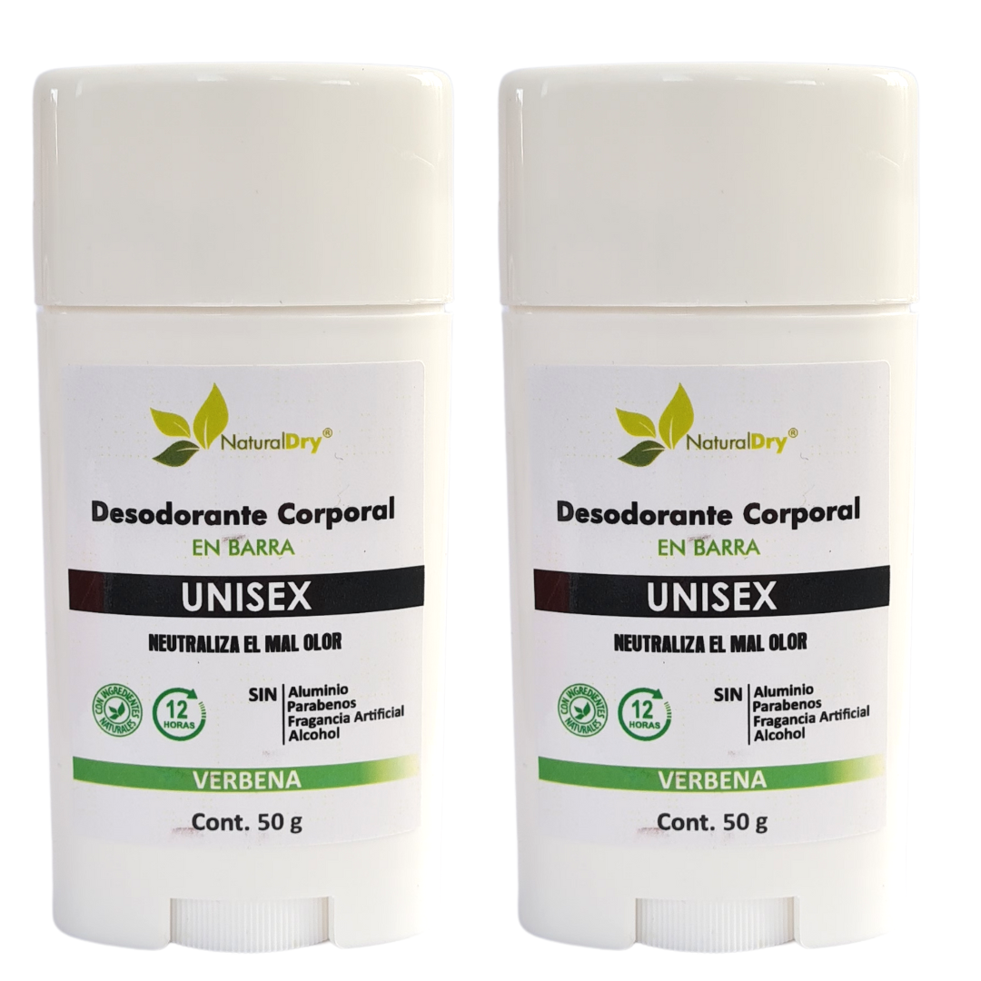NaturalDry - 2 Desodorantes corporal en barra Unisex - Sin aluminio - Neutraliza el mal olor