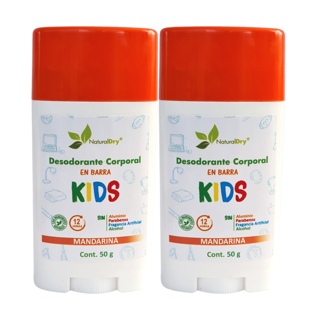 NaturalDry - 2 Desodorantes corporal en barra kids - Sin aluminio - Neutraliza el mal olor