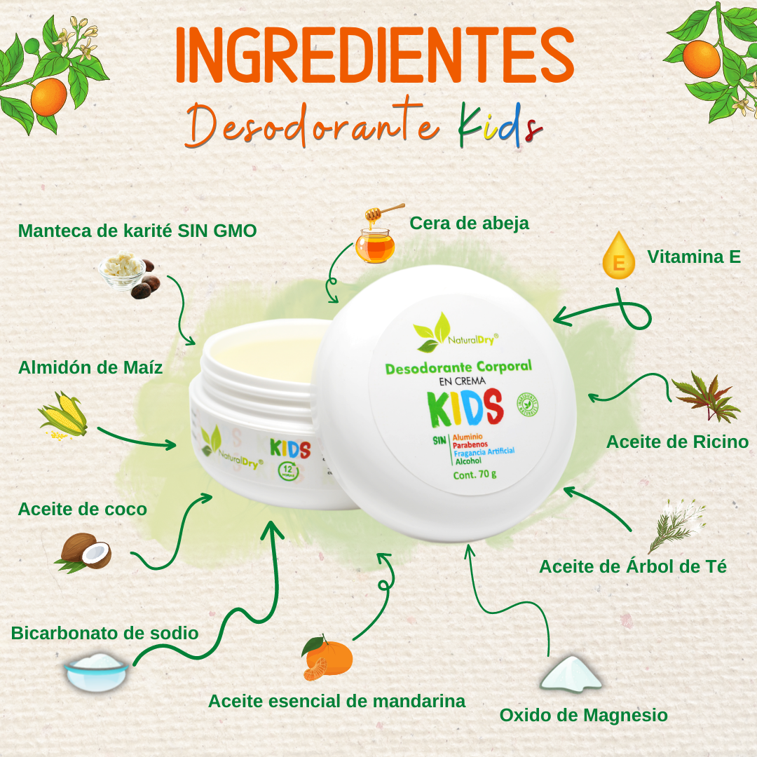 NaturalDry - 2 Desodorantes corporal en crema para niño - Sin aluminio - Neutraliza el mal olor