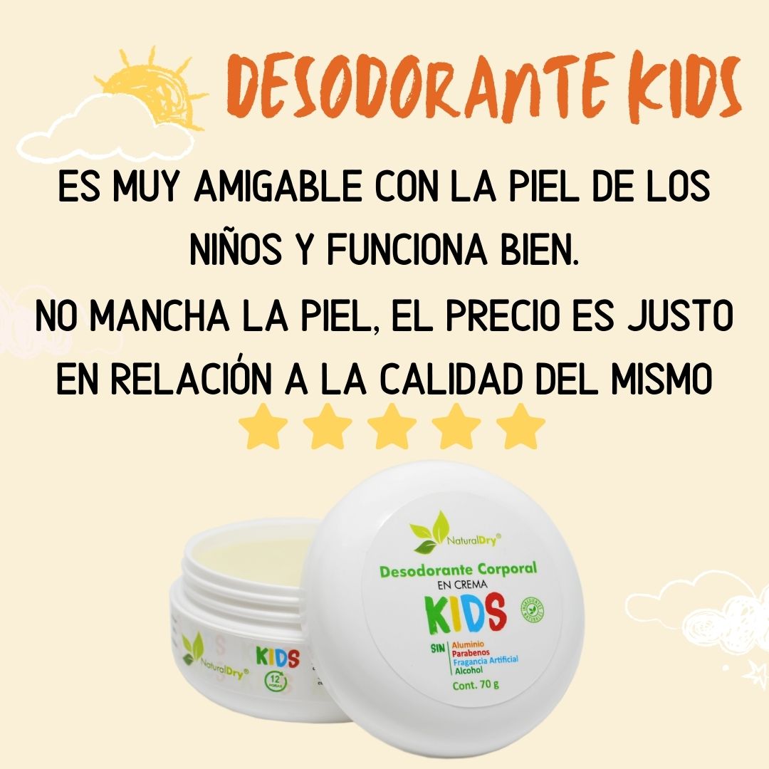 NaturalDry - 2 Desodorantes corporal en crema para niño - Sin aluminio - Neutraliza el mal olor